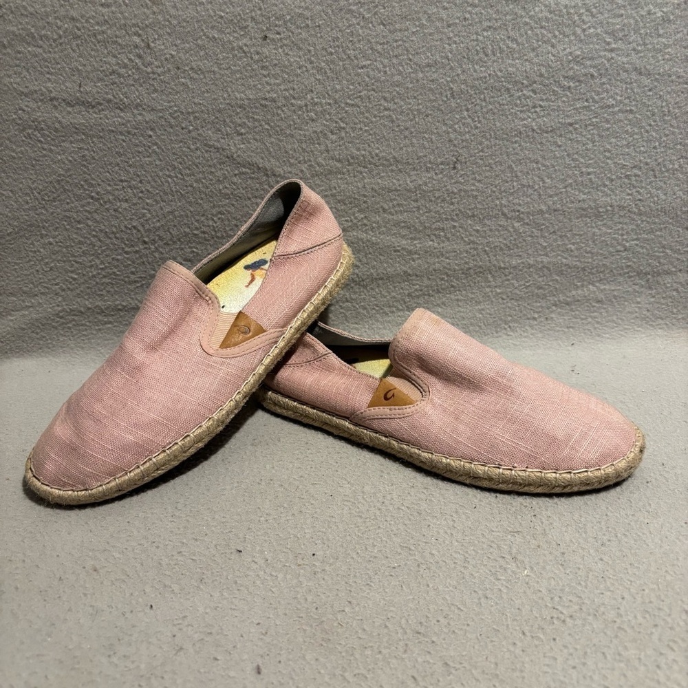 OluKai Kaula Pa’a Kapa Canvas Pink Rose Sea Salt Loafers Slip on Shoes size 6.5